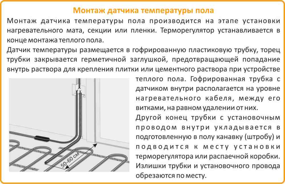 монтаж датчика температуры пола сопротивление датчика температуры теплого пола
